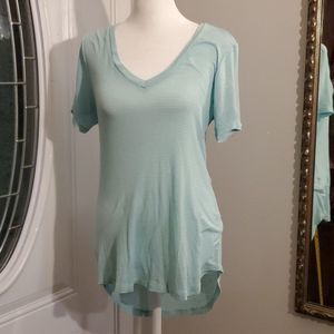 Color Thread, S, light blue and white striped t-shirt, soft, scoop neck